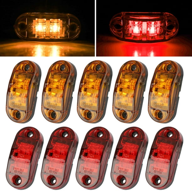 6 TecNiq Clear/ Red LED light Clearance Marker Trailer Truck Surface 2 wire